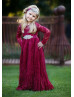 Long Sleeve Burgundy Lace Floor Length Flower Girl Dress